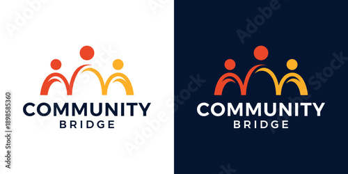 People bridge logo design template. Community family connection teamwork design graphic vector illustration. Symbol, icon, creative
