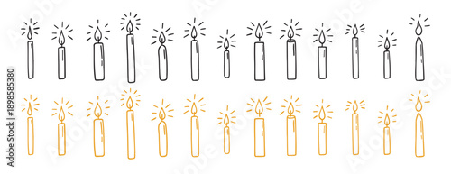 Hanukkah candles doodle hand drawn icon set. Outline Hanukkah candle flame drawing line clipart symbol collection
