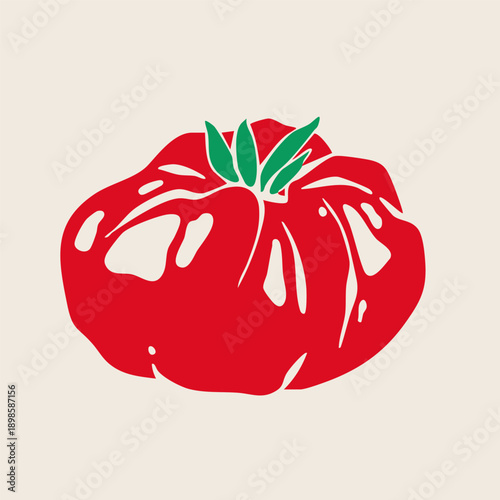 Fresh, juicy Tomato. Whole red ripe tomato. Side view. Hand drawn modern Vector illustration. Isolated design element. Healthy, natural food market concept. Logo, icon, print, poster, sticker template