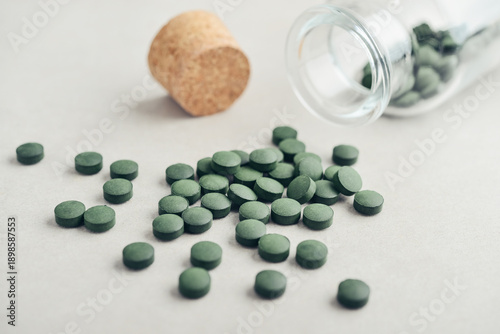 Close-up green spirulina pills