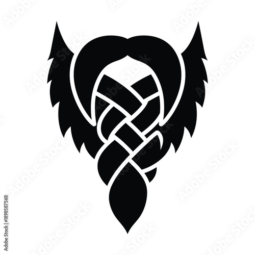 Symmetrical Stylized Black Beard Design with Intricate Knotwork Icon
