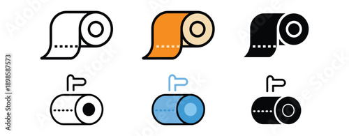 Toilet paper icon, Toilet tissue paper roll icon set, Bathroom tissue vector illustration collection.