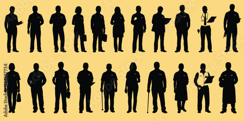 Diverse group of professional silhouettes standing in two rows