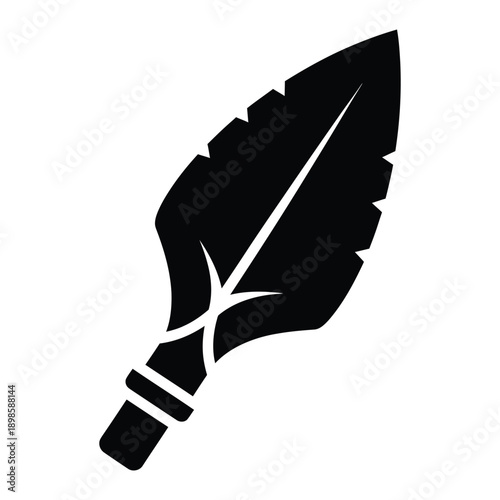 Black Stylized Silhouette Icon of Primitive Stone Spearhead or Feather