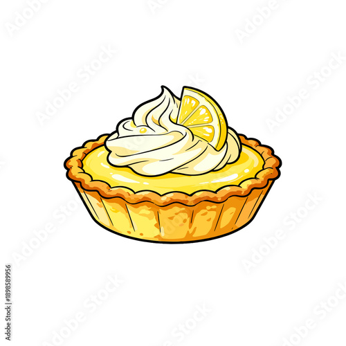 [Vector EPS]Delicious lemon tart with creamy whipped cream and lemon slice on top