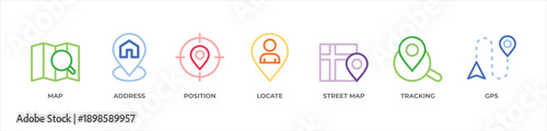 Navigation and Location Services Icons Icons set vector illustration with Map, Address, Position, Locate, Street map, Tracking, GpsMobile