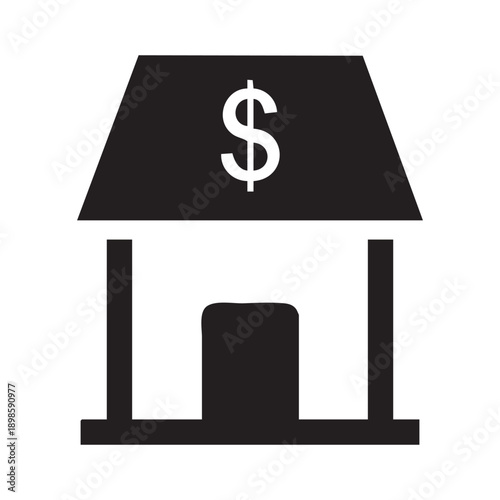 A black and white icon of a house with a dollar sign on the roof