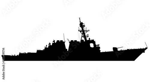 Modern naval warship silhouette against white background