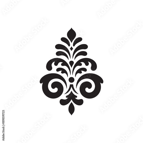 Black and white floral design elements with leaves and decorative swirls