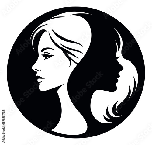 Stylized illustration of two female profiles depicting duality and elegance for beauty and wellness concepts