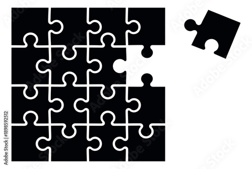Monochromatic graphic illustration of a puzzle depicting a missing piece for business solutions