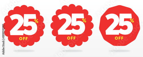 25% special, trade, retail, money, price, value, sale, purchase, label, offer, sticker, banner, shape, discount, store, off. Poster, promo, set, icon, vector