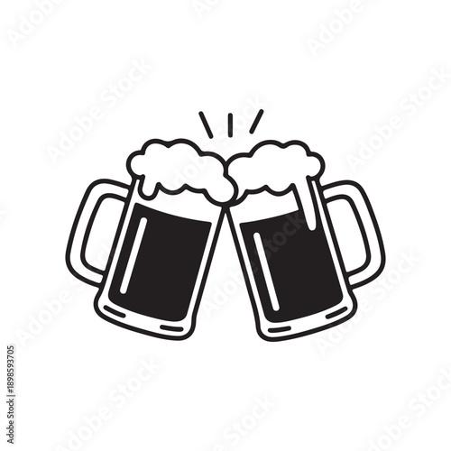 Glass and mug of beer illustration on white background with frothy foam for pub and bar design