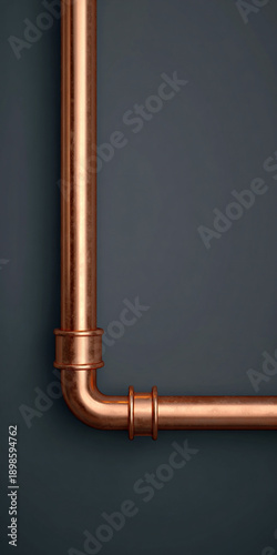 Wallpaper Mural copper pipe on dark grey background, industrial copper tubing minimal studio backdrop, metal copper plumbing pipe isolated on gray Torontodigital.ca