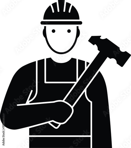 Wallpaper Mural Construction worker silhouette icon, labor man with hard hat and hammer, industrial job vector illustration, safety design, cad drawing flat vector illustration Torontodigital.ca