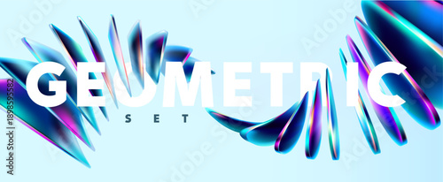 Geometric 3D  background. Glass circle and ovals  in perspective. Technological design elements.