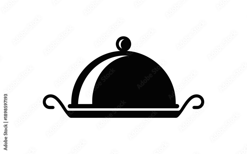 Obraz premium A simple black icon of a serving tray with a dome cover.
