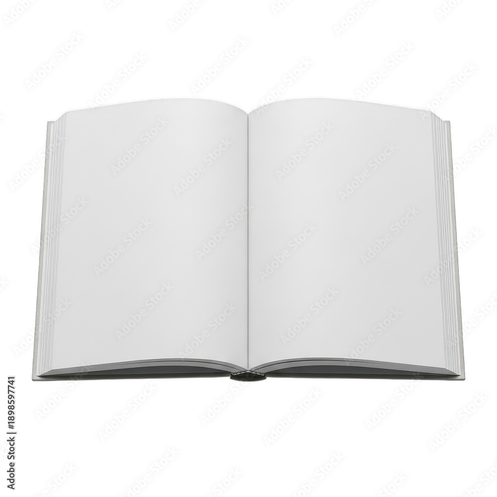 Fototapeta premium Open book with blank white pages on a white background isolated on transparent background
