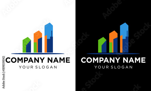 Corporate Logo Template Featuring Abstract Bar Graph Icons on Contrasting Backgrounds