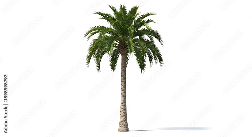 Obraz premium Tall palm tree with green leaves and textured trunk