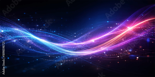 Energy of fractal realms glows with a bright blue galaxy pattern and cosmic laser light across a dark night sky design