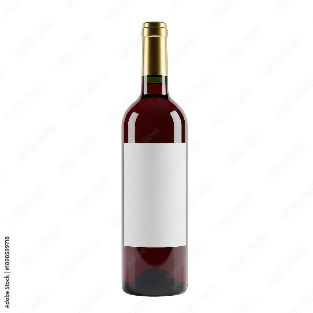 Obraz premium Bottle of red wine with gold cap and blank label isolated on transparent background