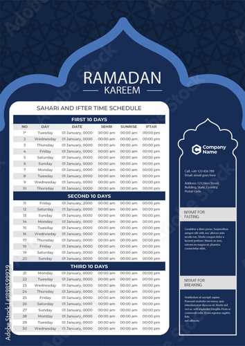 Ramadan Calendar, A3 Islamic Ramadan Calendar, Ramadan Prayer Timing Calendar, Ramadan calendar, Ramadan schedule for Prayer times in Ramadan