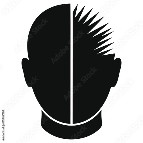 Split Human Head Silhouette Mental Health Concept Calm Peaceful vs Stressed Anxious Mind Anxiety Depression Bipolar Disorder Psychology Dual Personality Vector Illustration Icon