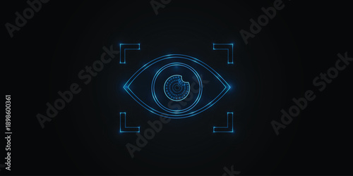 Futuristic Neon Eye Scan Icon – Glowing Biometric Security Illustration
