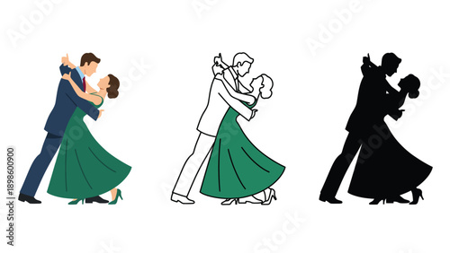A couple dancing in different styles and colors on a white background