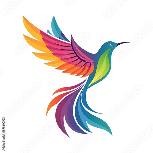 Colorful Hummingbird Vector Illustration, Vibrant Flying Bird Logo, Abstract Gradient Bird Icon, Modern Nature and Freedom Symbol.