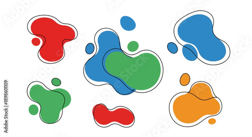 Abstract colorful liquid blob shapes with outlines.