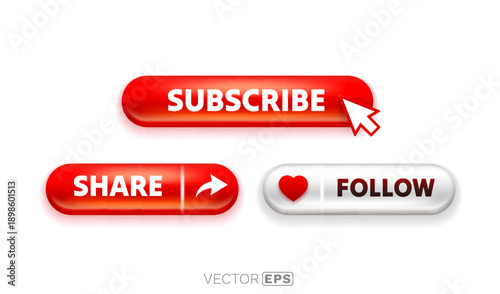 Modern 3D glossy social media buttons set for web and UI design.