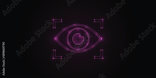 Pink Neon Eye Scan Icon – Futuristic Biometric Security Background
