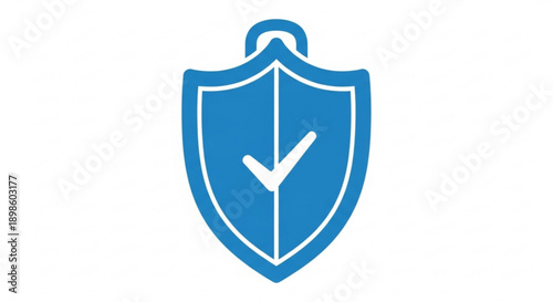 Blue shield icon with a white checkmark on a for security and protection concepts