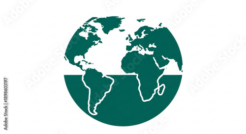 A green and white illustration of the world map on a globe