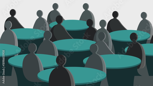 People sitting at round tables in a meeting or discussion setting