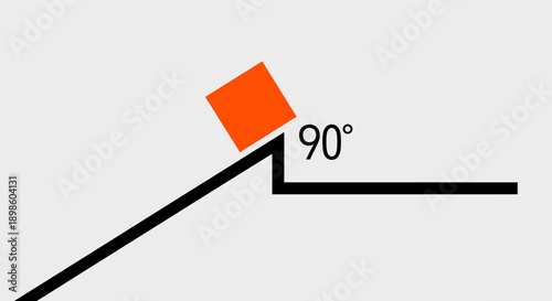 90 Degree Right Angle Obstacle with Orange Block. Physics and Geometry Concept Illustration Showing Resistance, Barrier, or Peak Challenge.