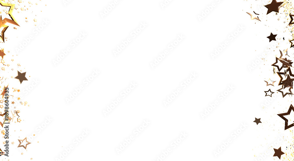 Obraz premium Elegant golden star border isolated on white background. Perfect for festive designs, celebrations, holidays, and abstract art projects. Ideal f