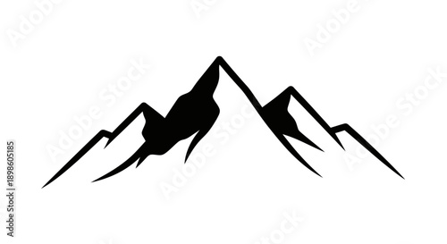 Minimalist black silhouette of mountain peaks against a pure white background design