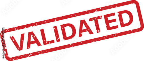A clear red rectangular stamp featuring the word VALIDATED in bold capital letters with a grunge effect on a crisp white backdrop