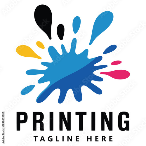 Colorful paint splashes logo for printing services with tagline space icon