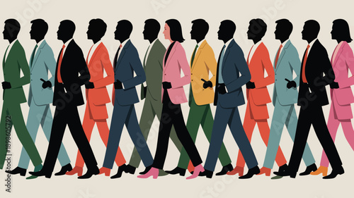 Diverse business professionals walking together in modern attire