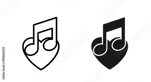 Musical Note on Heart - Symbolizing Love of Music, Passionate Melodies, and Romantic Songs