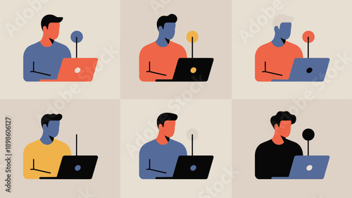 Professionals working remotely with laptops and microphones