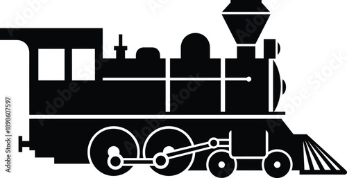 Steam locomotive silhouette icon featuring classic railway engine with wheels and chimney isolated on white background minimal vector illustration