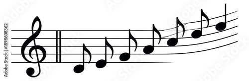 Simple line art illustration of a musical staff depicting notes and a treble clef for music education and sound concepts