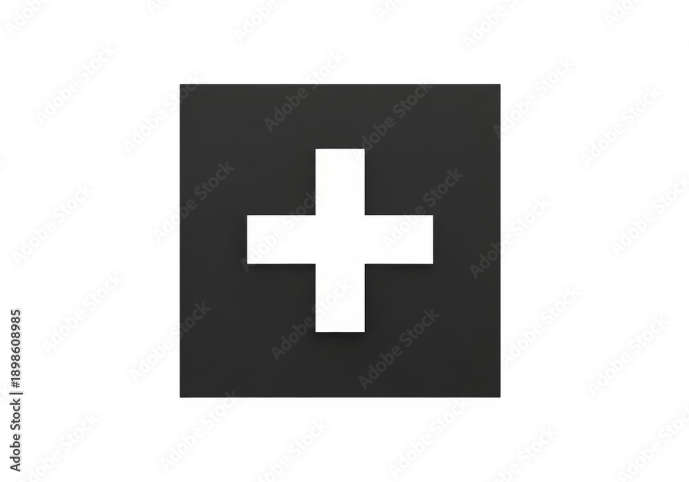 Fototapeta premium White medical cross symbol on dark square isolated on transparent background