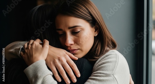 Wallpaper Mural Woman crying while being comforted by another person indoors Torontodigital.ca