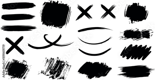 Black Grunge Paint Brush Strokes and Symbols